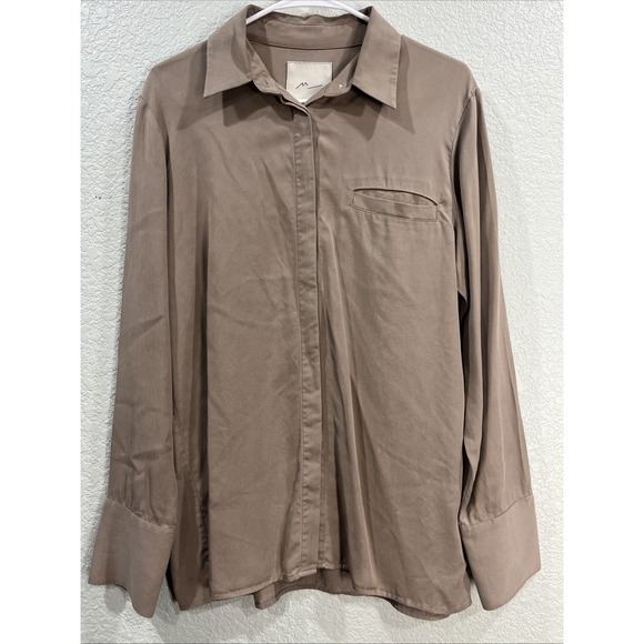 Moussy Tops - Moussy Button Down Shirt Womens Sz M/L Tan Boyfriend Oversized Western City Chic